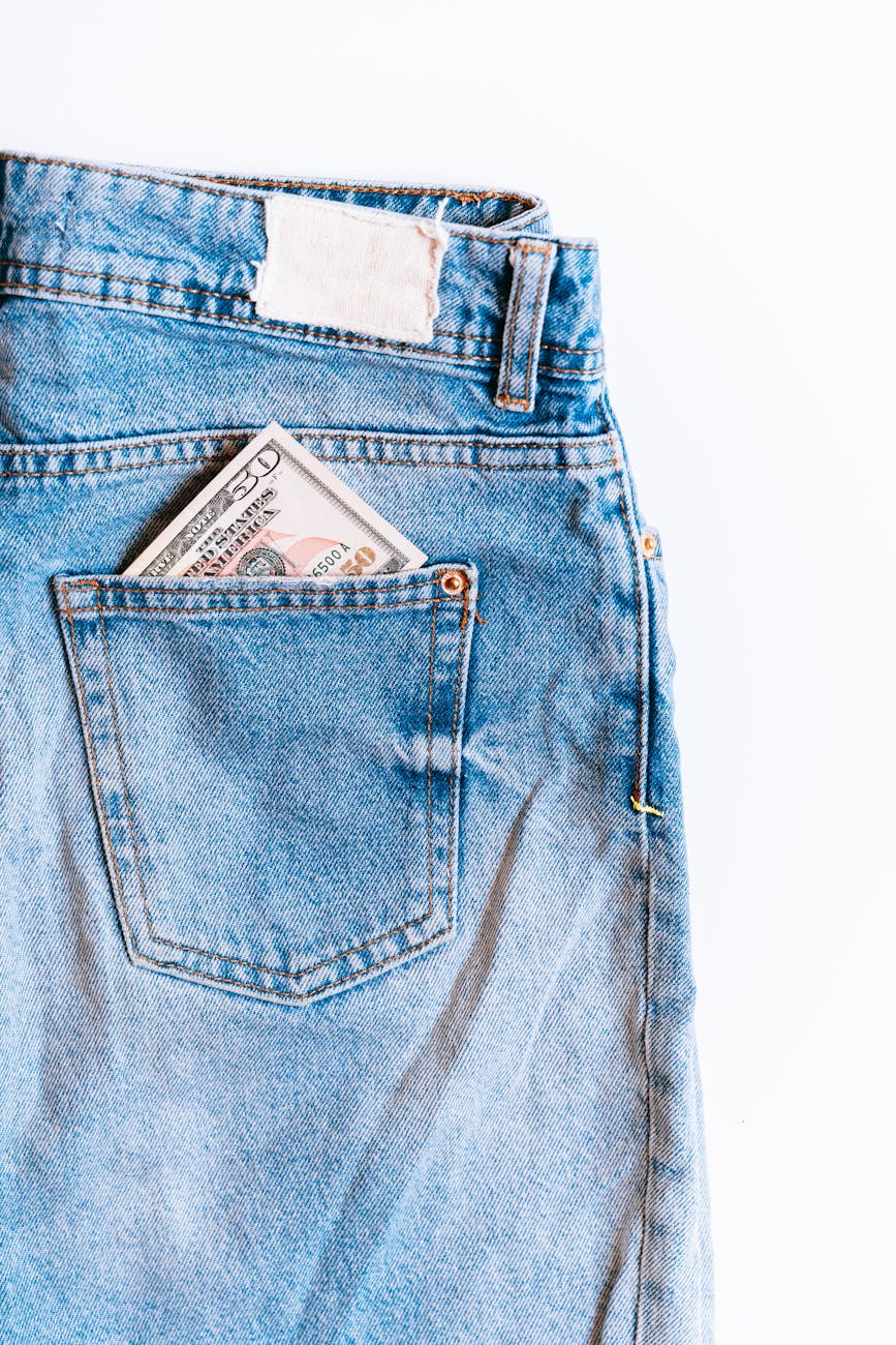 denim pants with us dollars on pocket